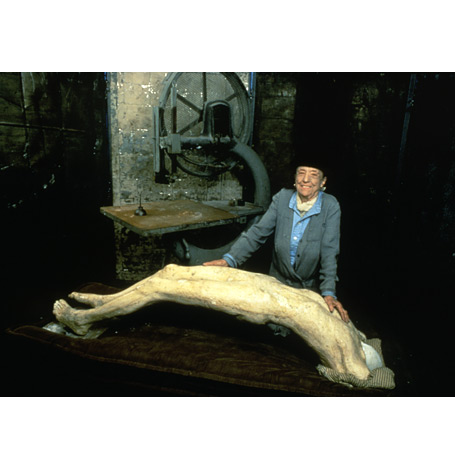 Louise Bourgeois inside of <i>Cell (Arch of Hysteria)</i>, in progress in 1992.