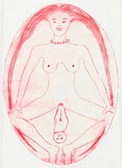 The Cross-Eyed Woman Giving Birth. 2005. Drypoint, with ink additions, on fabric